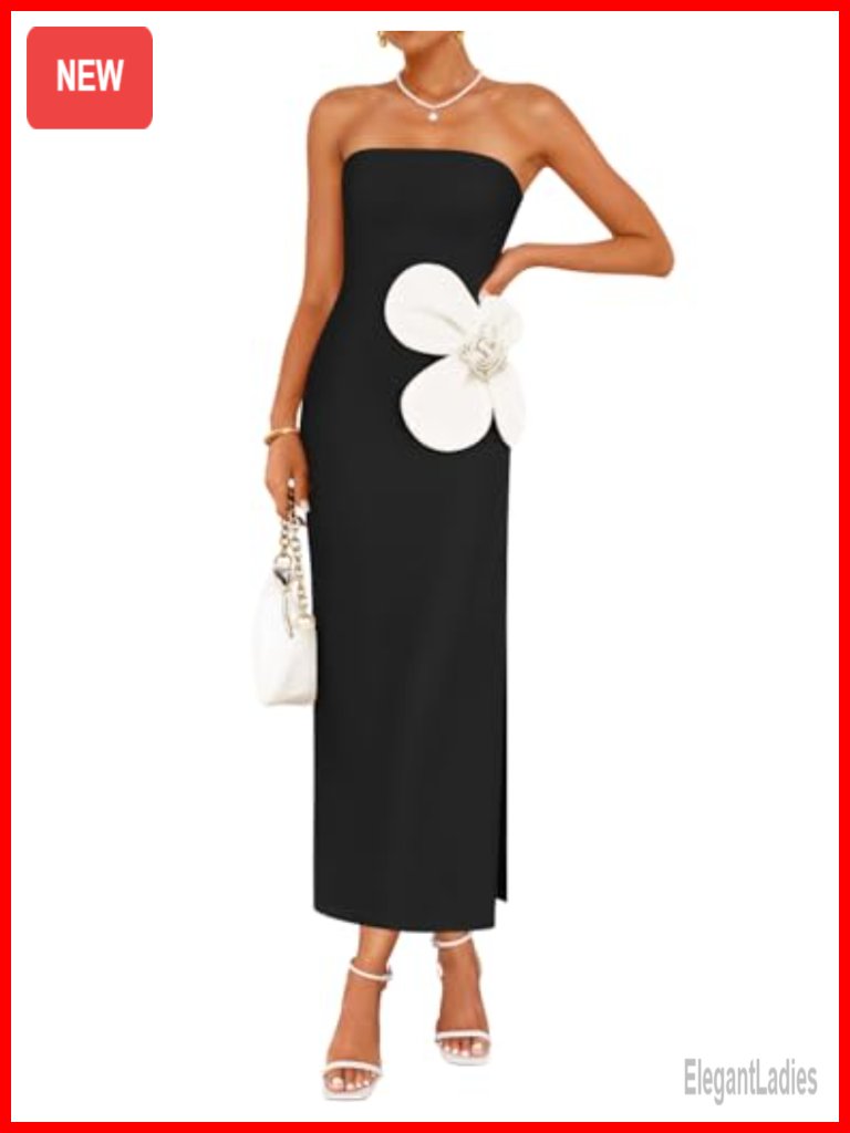 Strapless Tube Maxi Bodycon Dress Wedding Guest Party